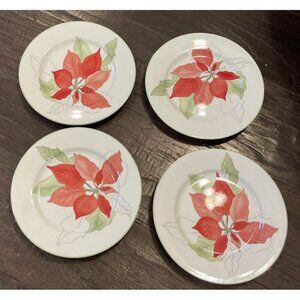 Block Spal Watercolors Poinsettia Bread Butter Plates Plate 6” 1982 Set Of 4 VTG